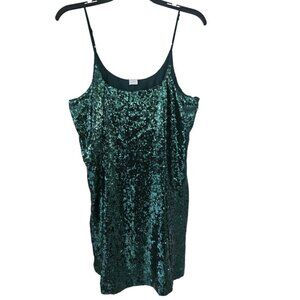 Melrose And Market Womens Large Green Sequin Slip Dress NEW